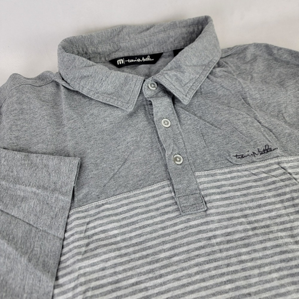 Travis Mathew Polo Shirt Mens XL Golf Gray Stripe Cotton Modal Blend CH Logo